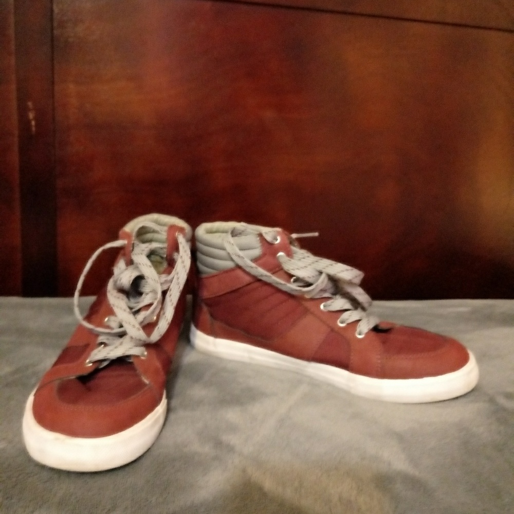 Maroon and Grey Sneakers